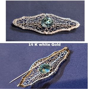 Antique/vintage white gold broach w/blue stone
